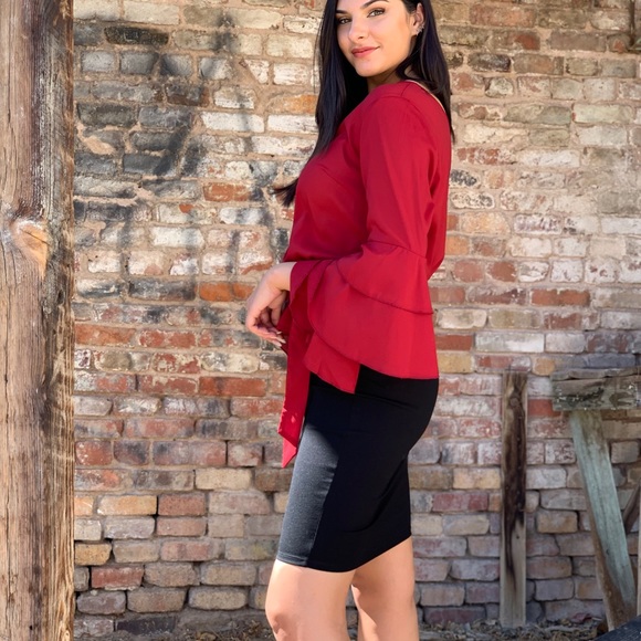 Burgundy One Shoulder Ruffle Sleeve Top Size XL NWT - Picture 3 of 7